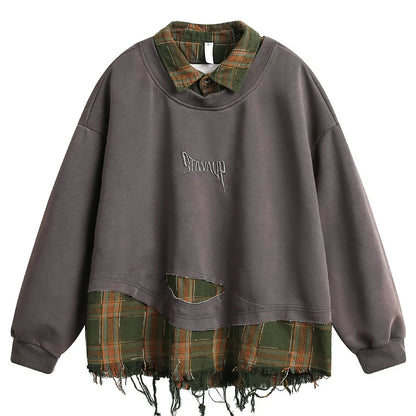 False Two Pieces Plaid Pullover Sweatshirt - Sneakernational