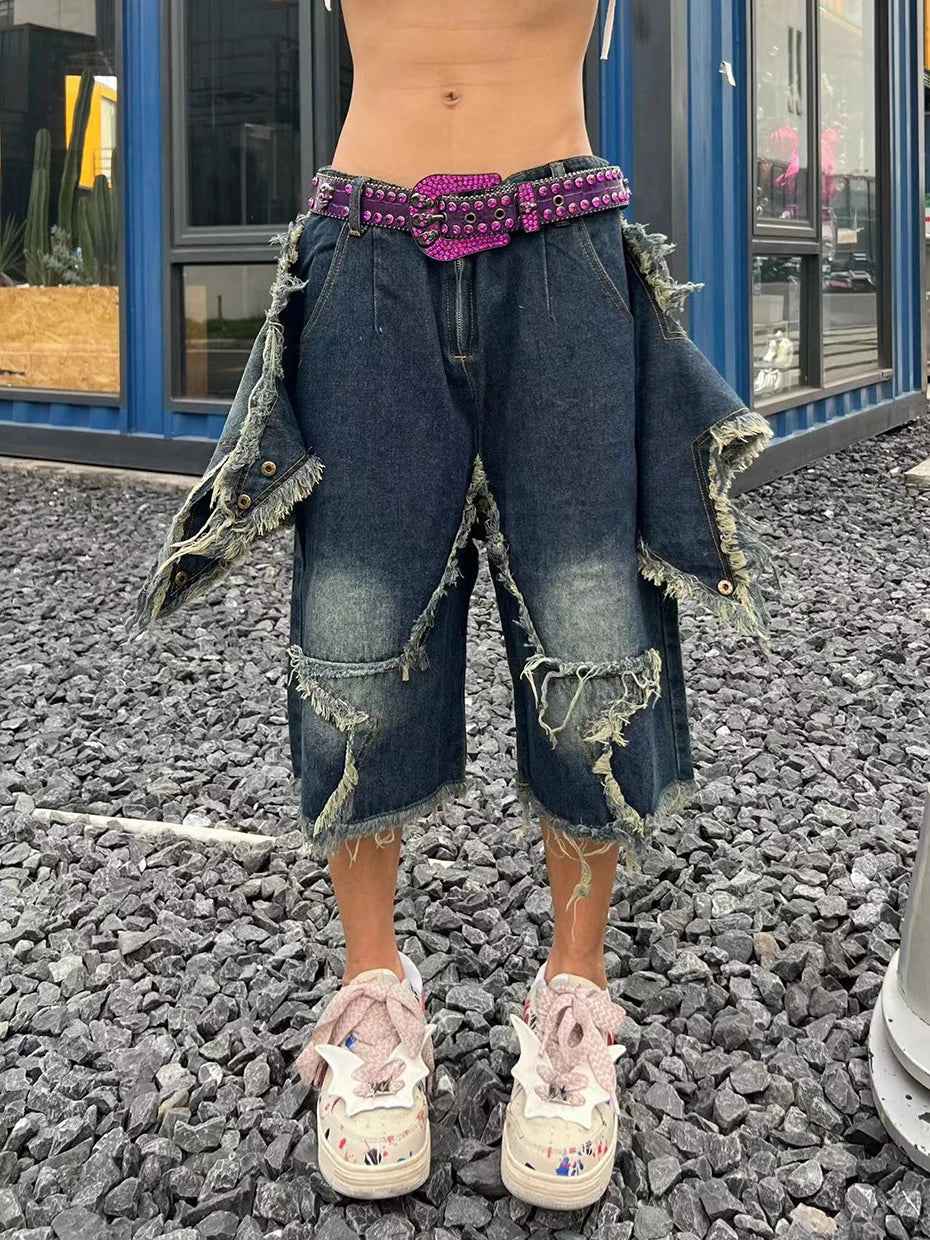 Blue Denim Tassel Star Shorts