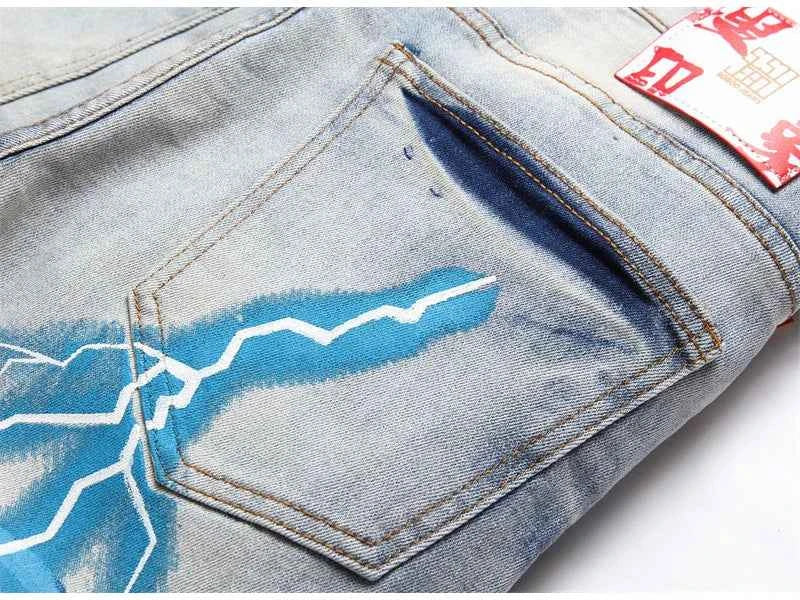 SAVAGE Letters Lightning Ripped Pants
