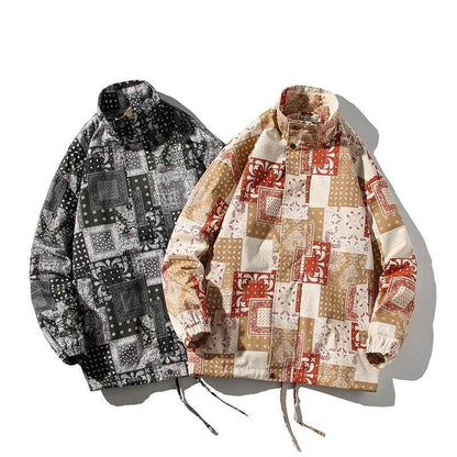 Seamless Stencil Design Round Collar Overshirt