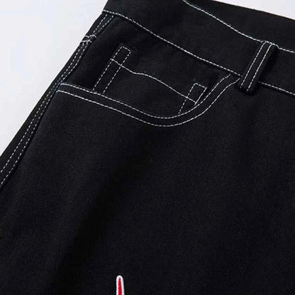 Flame Embroidery Straight Leg Pants