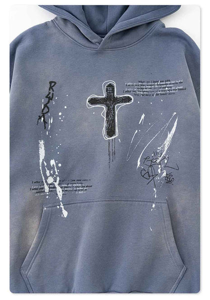 Crucifix Cross Graphic Pullover Hoodie