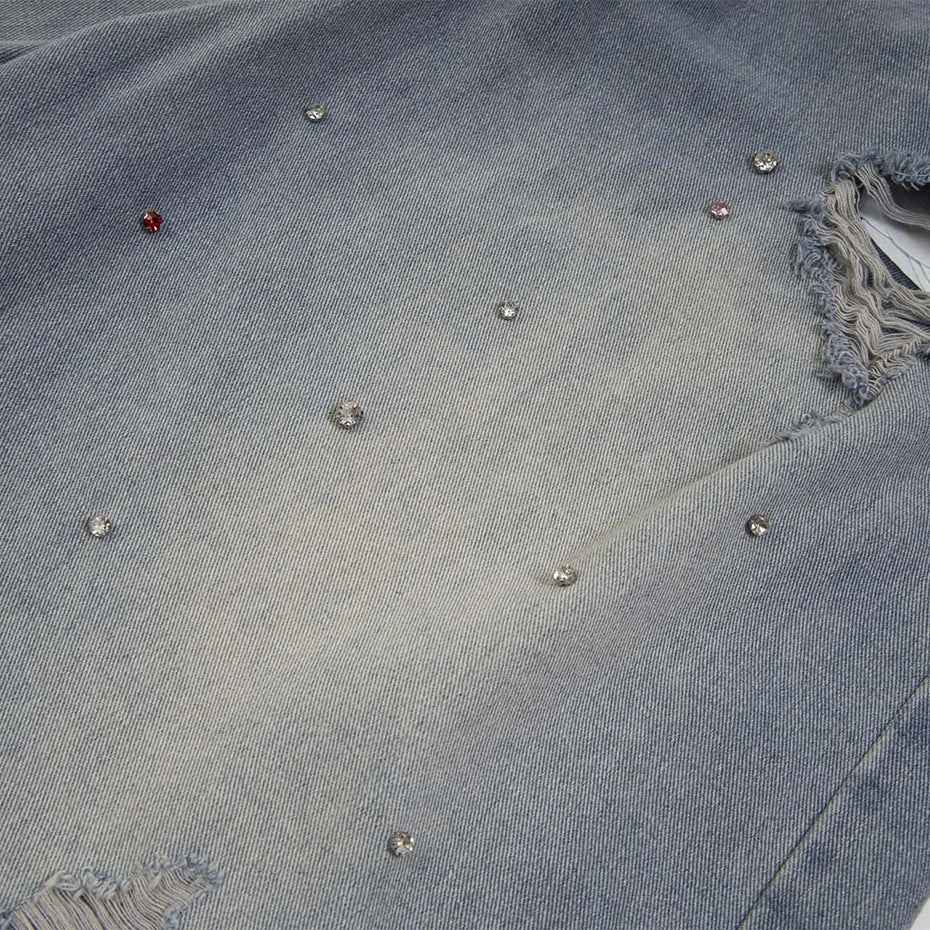 Rhinestone Denim Ripped Shorts