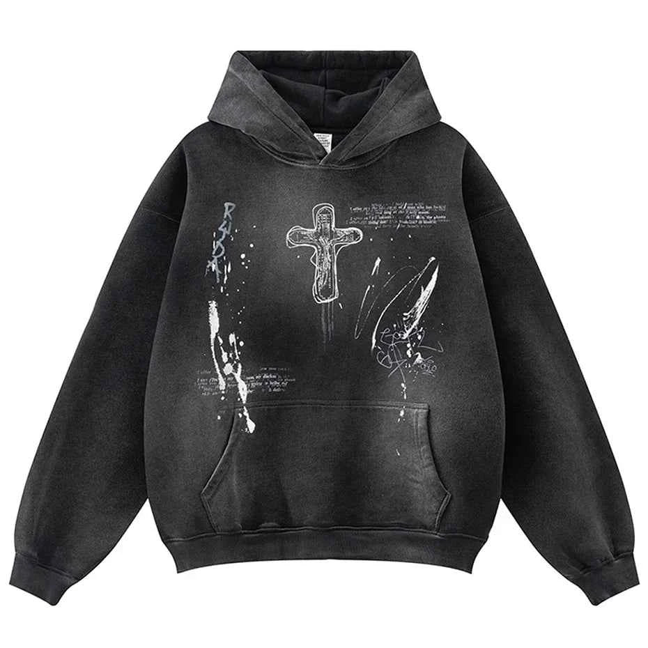 Crucifix Cross Graphic Pullover Hoodie