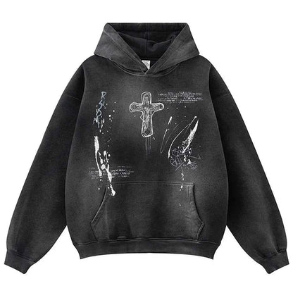Crucifix Cross Graphic Pullover Hoodie