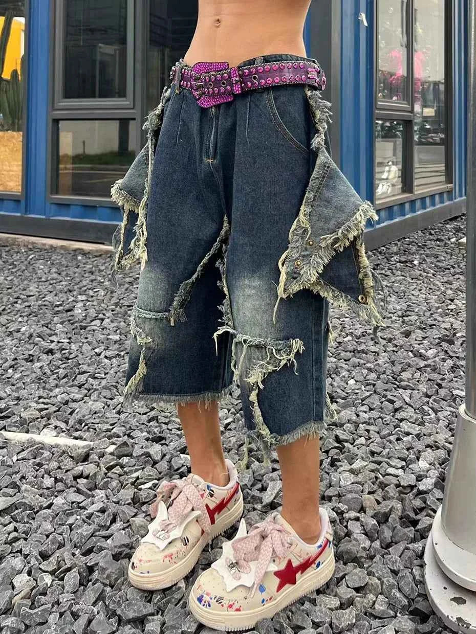 Blue Denim Tassel Star Shorts