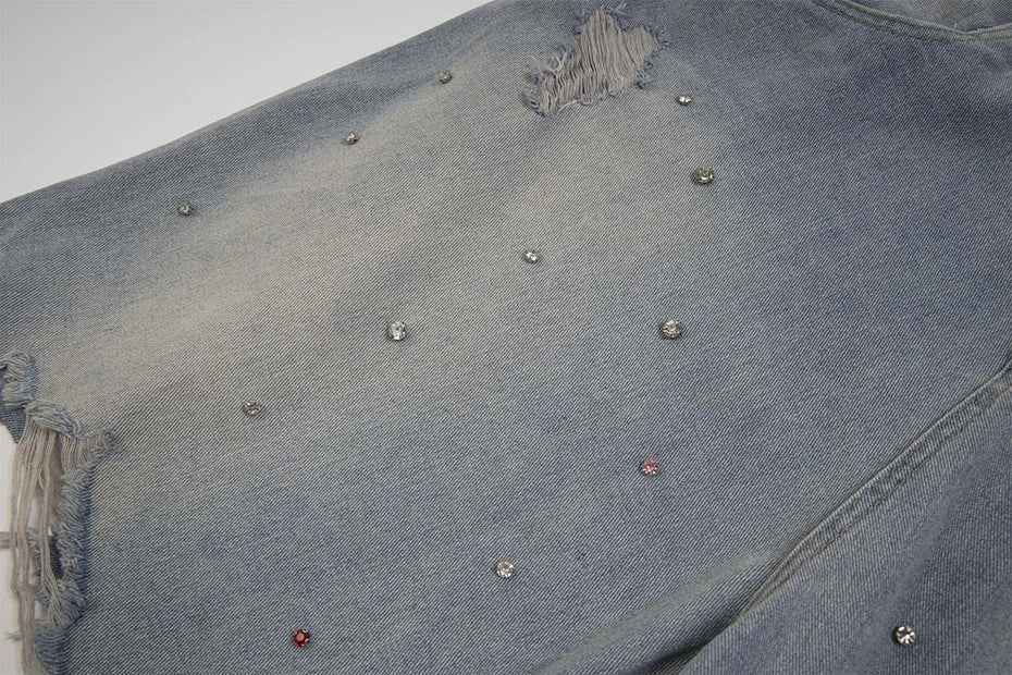 Rhinestone Denim Ripped Shorts