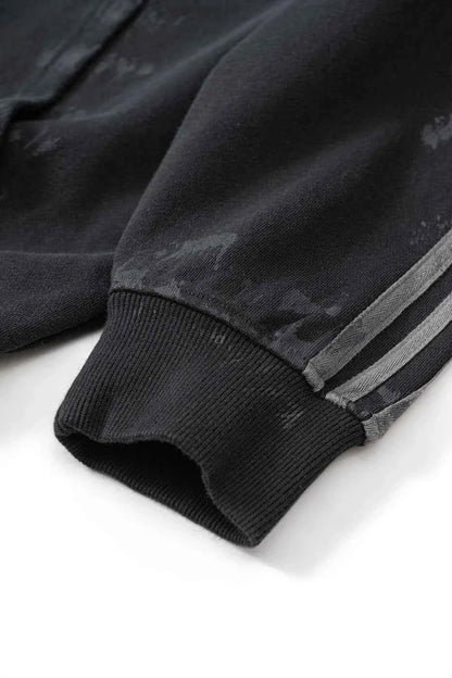 Coal Black Striped Sleeves Hoodie