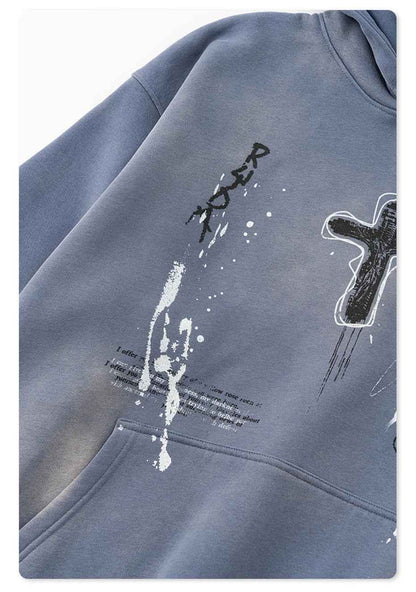 Crucifix Cross Graphic Pullover Hoodie