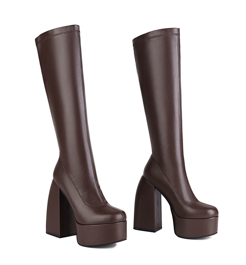 DAENE Knee-High Platform Heel Boots - Sneakernational
