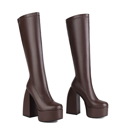 DAENE Knee-High Platform Heel Boots - Sneakernational