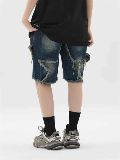Blue Denim Tassel Star Shorts
