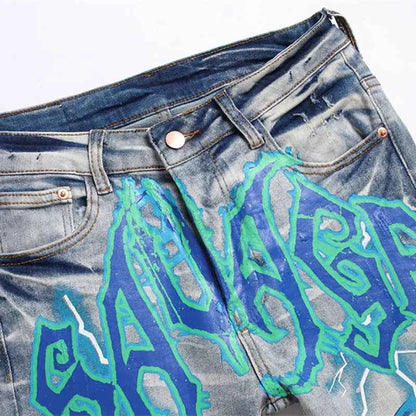 SAVAGE Letters Lightning Ripped Pants