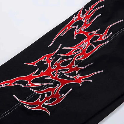 Flame Embroidery Straight Leg Pants