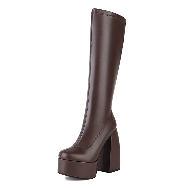 DAENE Knee-High Platform Heel Boots - Sneakernational