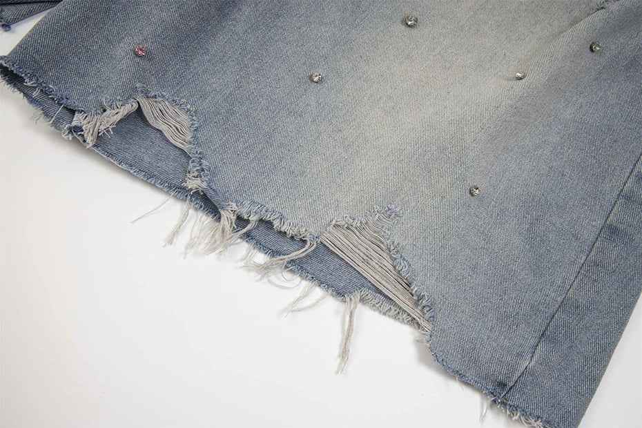 Rhinestone Denim Ripped Shorts