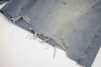 Rhinestone Denim Ripped Shorts