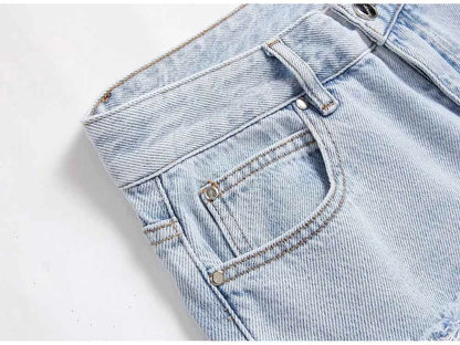 Light Blue Fringe Destroyed Pants