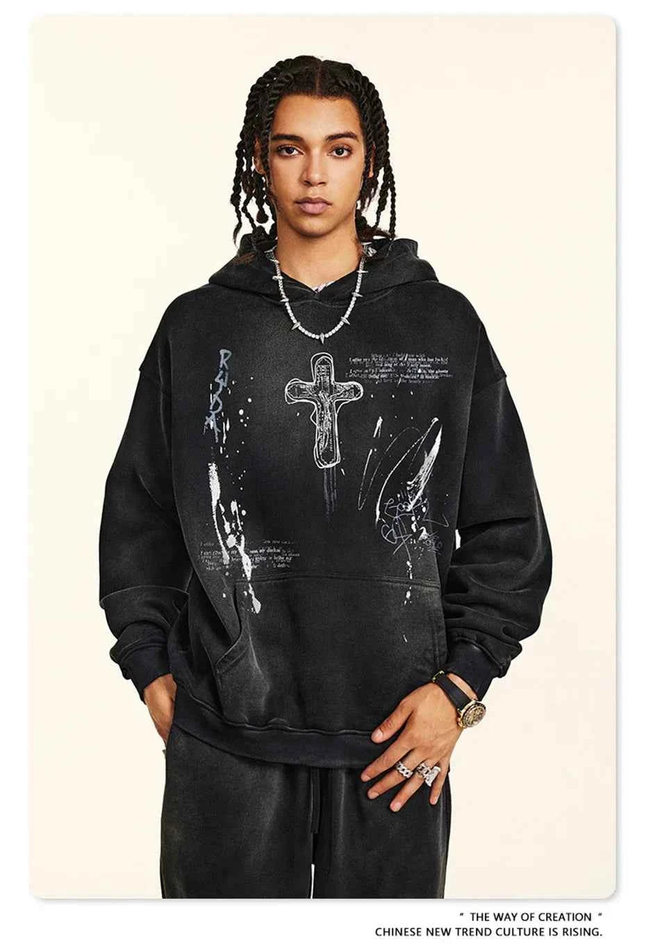 Crucifix Cross Graphic Pullover Hoodie