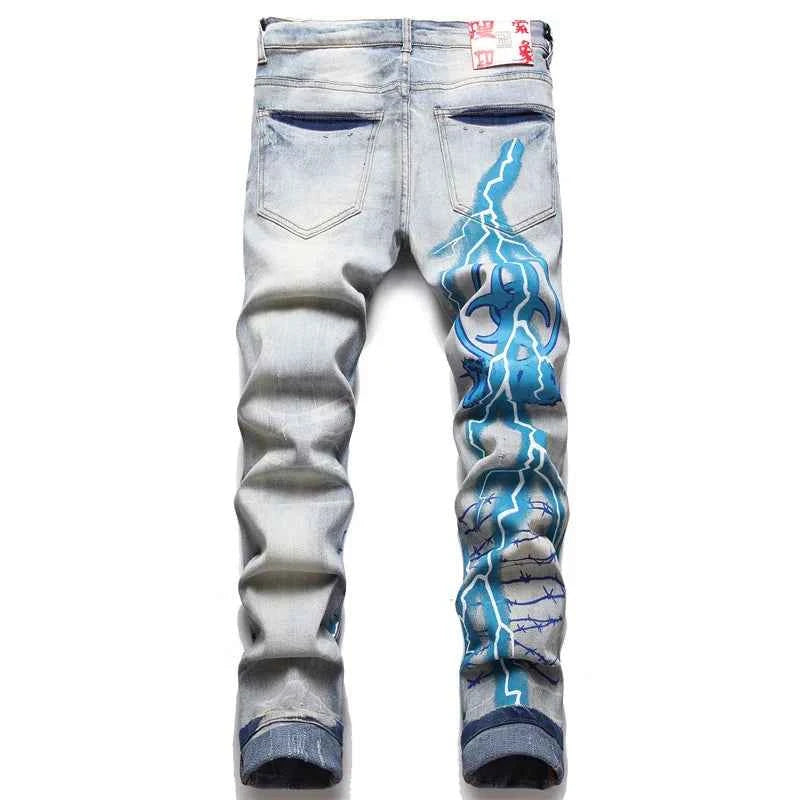 SAVAGE Letters Lightning Ripped Pants
