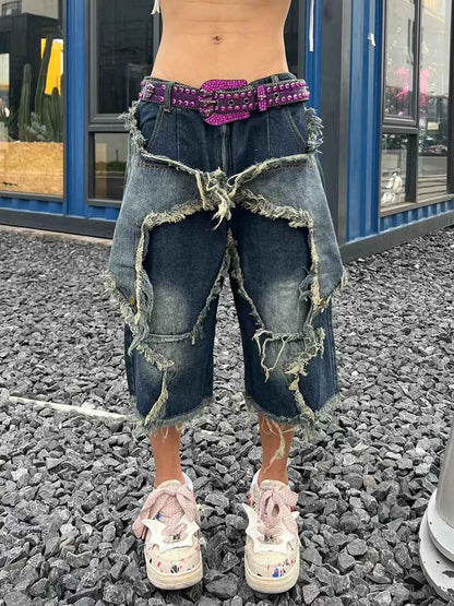 Blue Denim Tassel Star Shorts