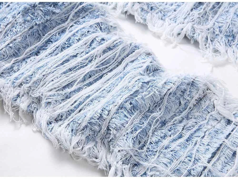 Light Blue Fringe Destroyed Pants