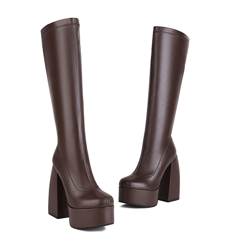 DAENE Knee-High Platform Heel Boots - Sneakernational