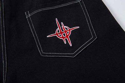 Flame Embroidery Straight Leg Pants