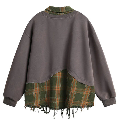 False Two Pieces Plaid Pullover Sweatshirt - Sneakernational