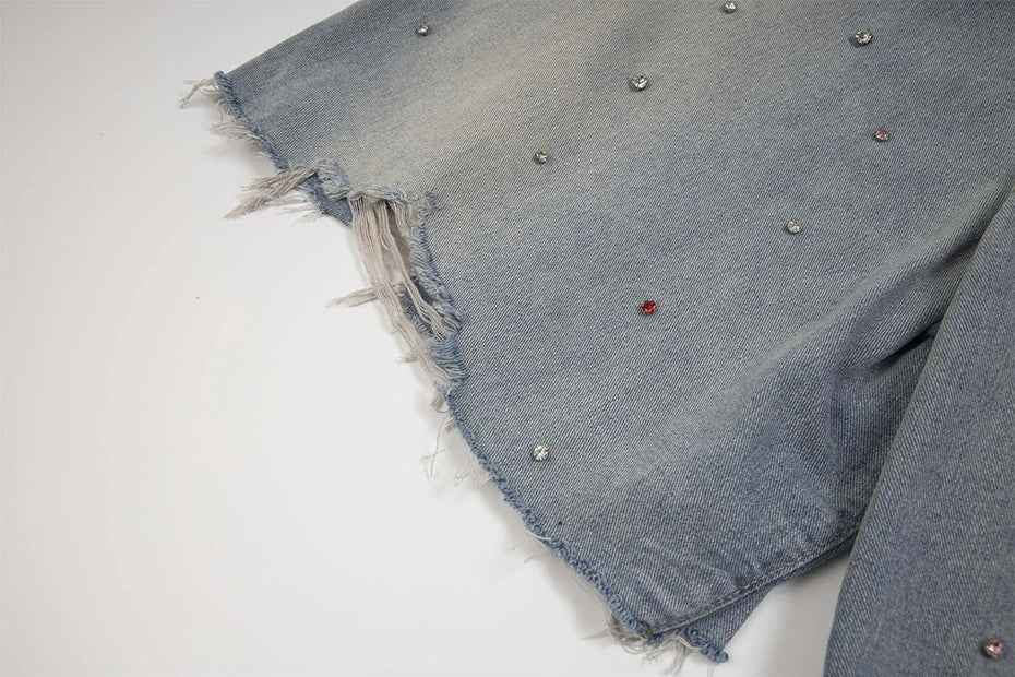 Rhinestone Denim Ripped Shorts