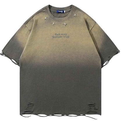 Tie-Die Metal Star Ripped T-Shirt