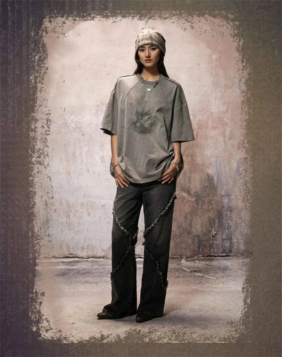 Gray Faded Color Loose T-Shirt
