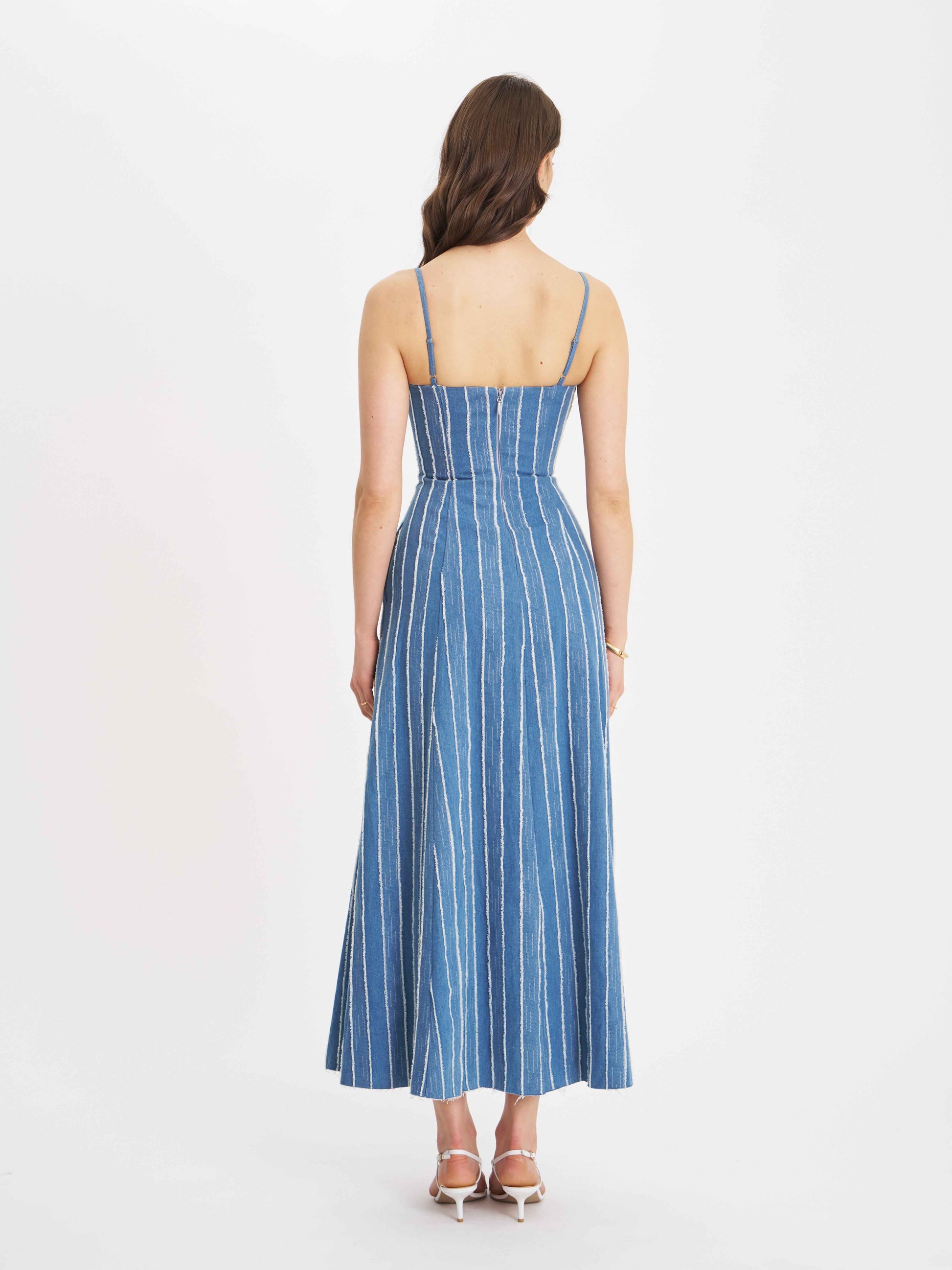 Abygail Stripe Cotton Denim Maxi Dress