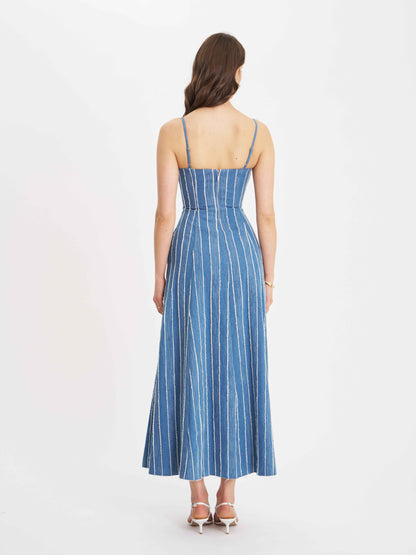 Abygail Stripe Cotton Denim Maxi Dress
