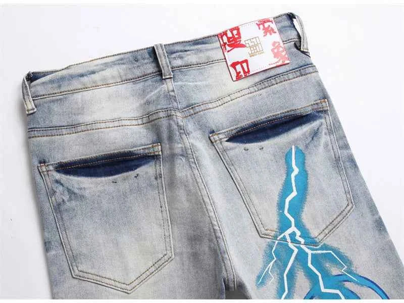 SAVAGE Letters Lightning Ripped Pants