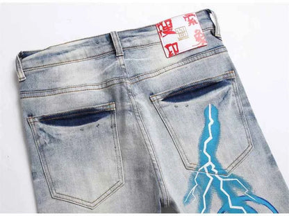 SAVAGE Letters Lightning Ripped Pants
