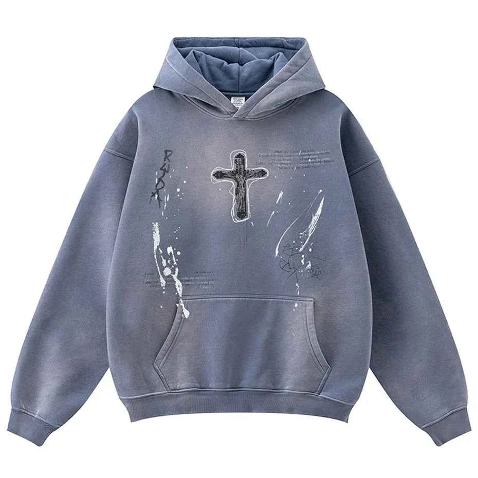 Crucifix Cross Graphic Pullover Hoodie