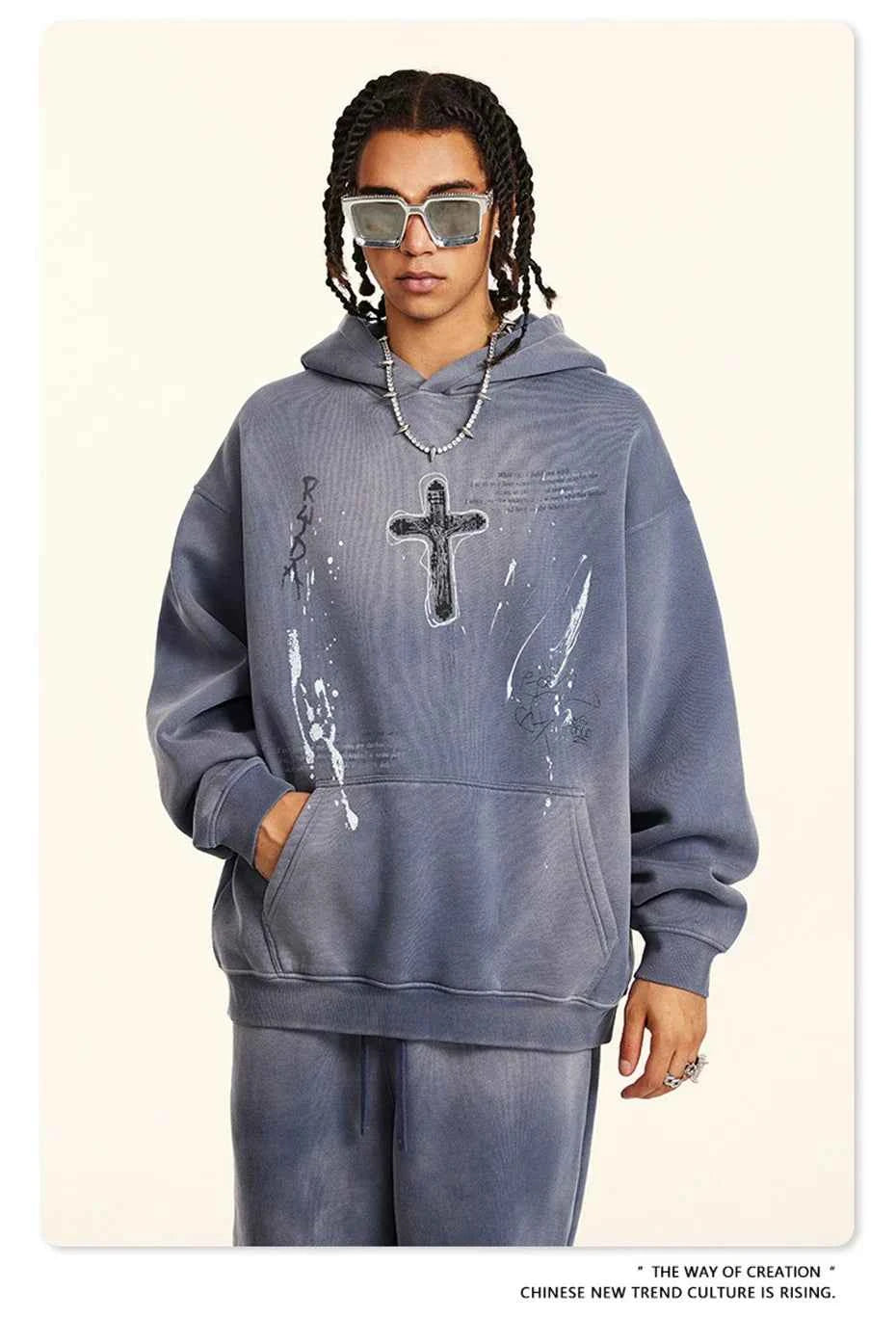 Crucifix Cross Graphic Pullover Hoodie