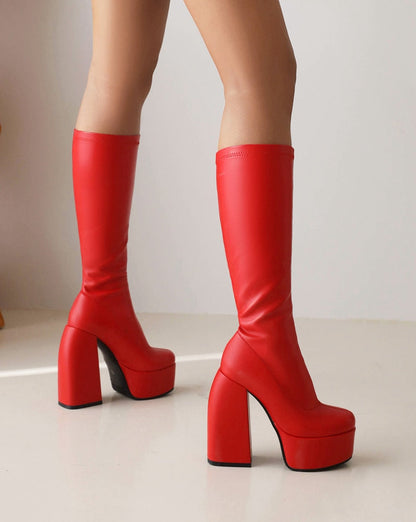 DAENE Knee-High Platform Heel Boots - Sneakernational