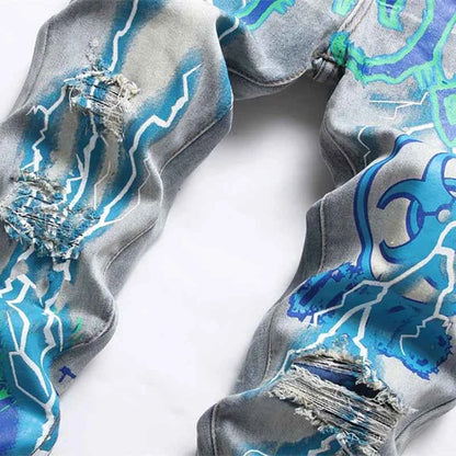 SAVAGE Letters Lightning Ripped Pants