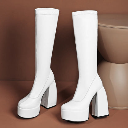 DAENE Knee-High Platform Heel Boots - Sneakernational