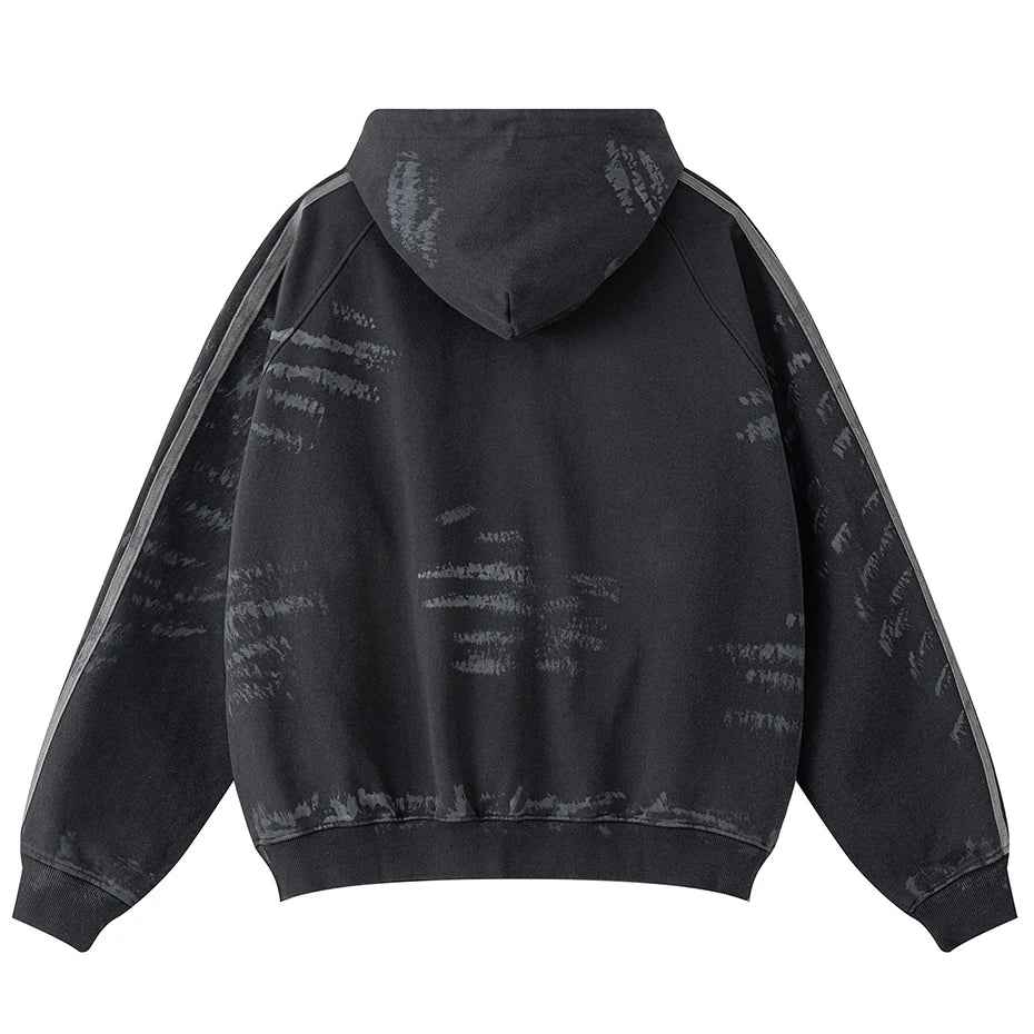 Coal Black Striped Sleeves Hoodie