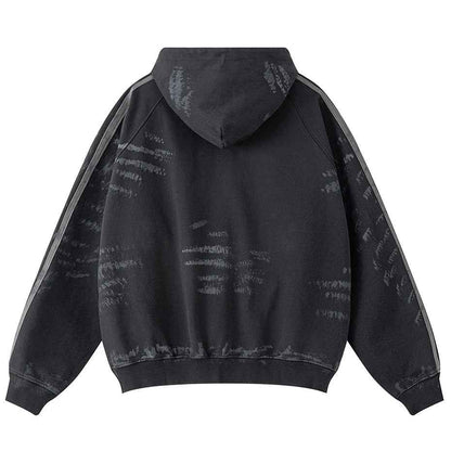Coal Black Striped Sleeves Hoodie