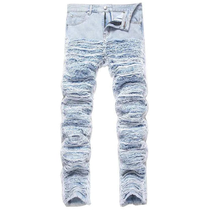 Light Blue Fringe Destroyed Pants