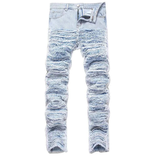 Light Blue Fringe Destroyed Pants