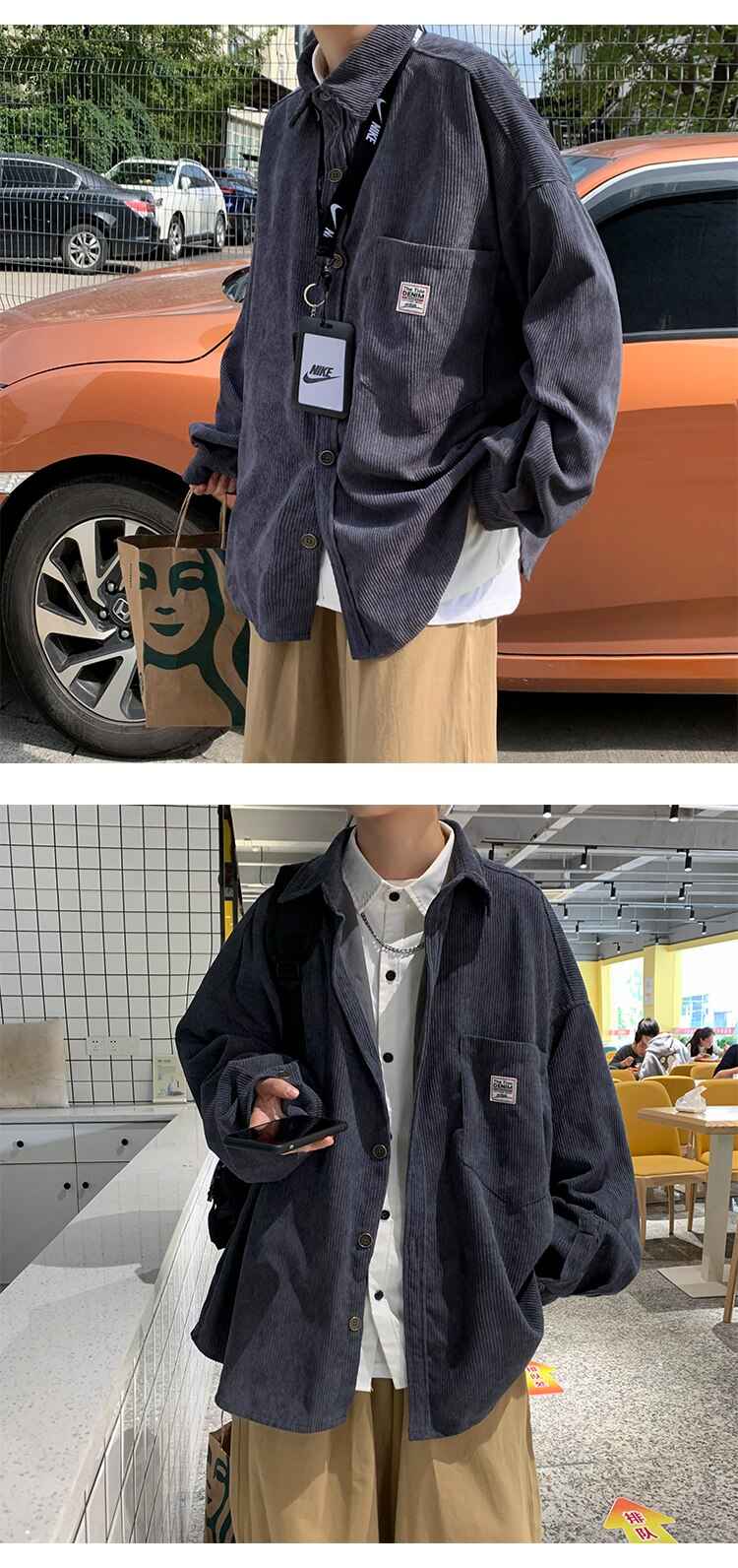 Corduroy Velvet Collar Shirt