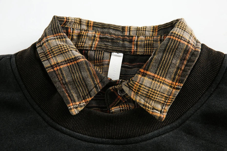 False Two Pieces Plaid Pullover Sweatshirt - Sneakernational