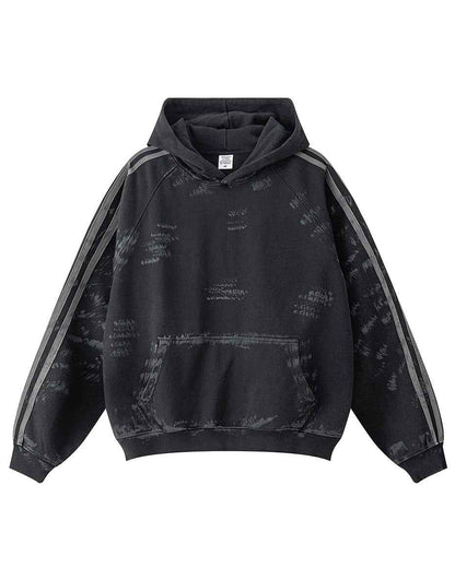 Coal Black Striped Sleeves Hoodie