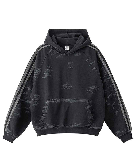 Coal Black Striped Sleeves Hoodie