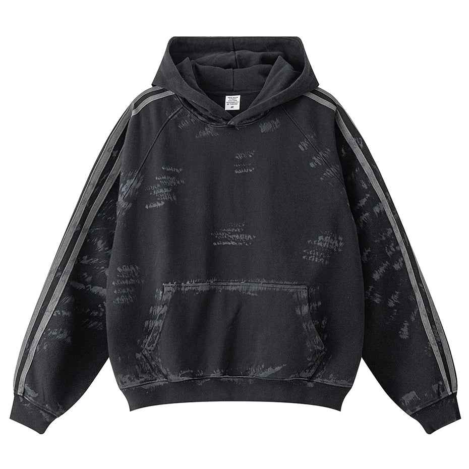Coal Black Striped Sleeves Hoodie